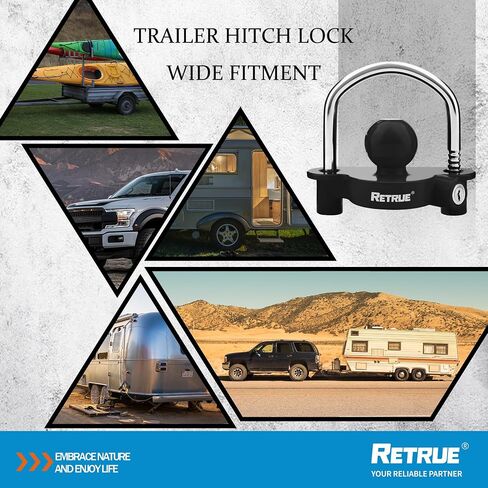 RETRUE Universal Coupler Lock Trailer Locks Ball Hitch Trailer Hitch Lock Adjustable Security Heavy-Duty Steel Fits 1-7/8 Inch, 2 Inch, 2-5/16 Inch Couplers Black in Kuwait