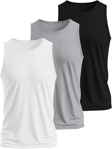 Ficerd 3 Pack Men's Big Tall Tank Tops, Cotton Moisture Wicking Muscle Shirts Sleeveless Solid Color Basic Tee Shirts in Saudi Arabia