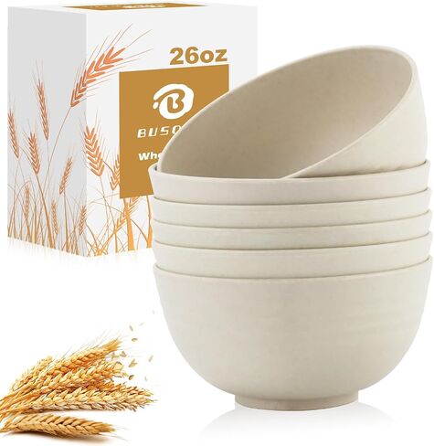 Wheat Straw Bowls Sets of 6, 26oz Plastic Bowl Reusable, Unbreakable Cereal Bowl, Microwave and Dishwasher Safe Soup Bowls for Kitchen, Camping, RV, Party - BlackBeige in Kuwait