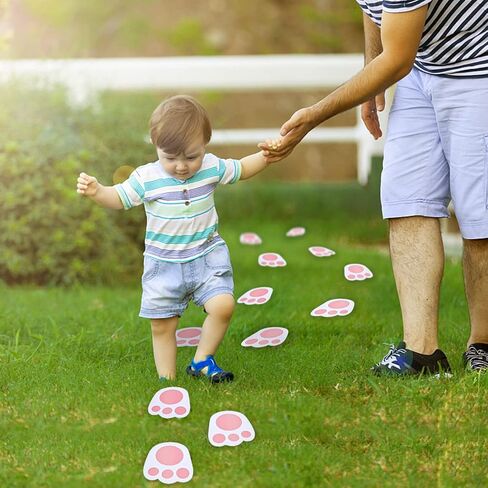 AhfuLife Easter Egg Hunt Signs Decorations Set for Kids, 9pcs Easter Bunny Chick Paper Signs Clues and 20pcs Bunny Paw Print Decorations for Outdoor Yard Home Garden Spring Lawn Party in Saudi Arabia