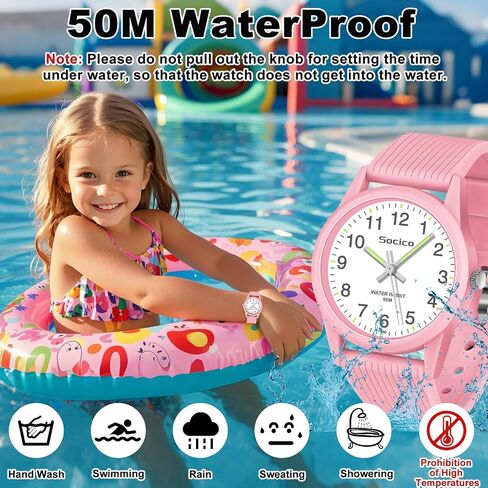 SOCICO Kids Analog Watch for Boys Girls, Easy to Read Learning Time Watch, 50M Waterproof, Soft Band Wristwatch for Ages 4-12, Great Gift for Children in Saudi Arabia