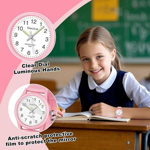 SOCICO Kids Analog Watch for Boys Girls, Easy to Read Learning Time Watch, 50M Waterproof, Soft Band Wristwatch for Ages 4-12, Great Gift for Children in Saudi Arabia