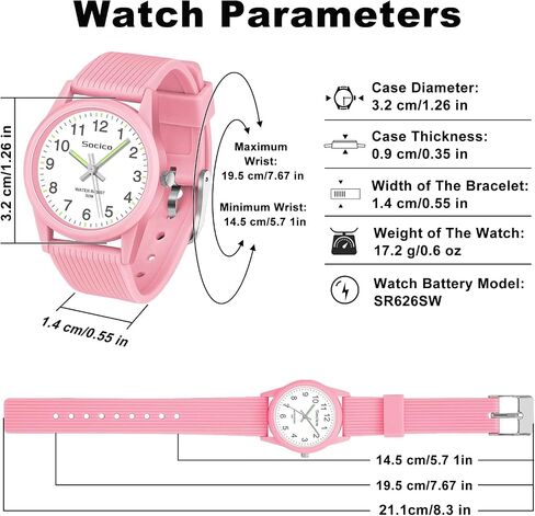 SOCICO Kids Analog Watch for Boys Girls, Easy to Read Learning Time Watch, 50M Waterproof, Soft Band Wristwatch for Ages 4-12, Great Gift for Children in Saudi Arabia
