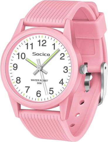 SOCICO Kids Analog Watch for Boys Girls, Easy to Read Learning Time Watch, 50M Waterproof, Soft Band Wristwatch for Ages 4-12, Great Gift for Children in Saudi Arabia