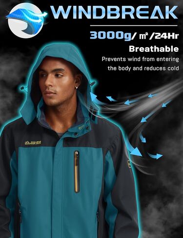 TACVASEN Mens Rain Jackets Water Resistant With Hood Windbreaker Lightweight Zip Jacket Climbing Fishing with Pockets in Saudi Arabia