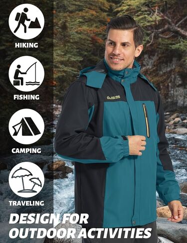 TACVASEN Mens Rain Jackets Water Resistant With Hood Windbreaker Lightweight Zip Jacket Climbing Fishing with Pockets in Saudi Arabia