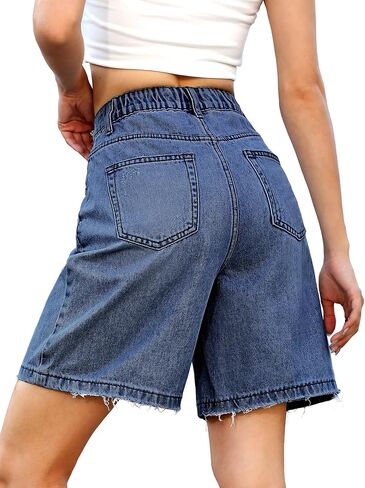 Elleven Bermuda Jorts شورت Jean الفضفاضة - فضفاضة غير رسمية الساق الواسعة الساق الطول شورت الدنيم مع الخصر المرن in Saudi Arabia