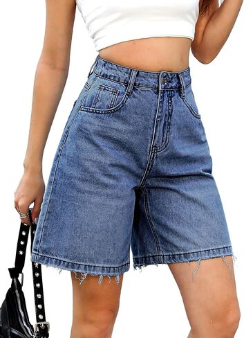 Elleven Bermuda Jorts شورت Jean الفضفاضة - فضفاضة غير رسمية الساق الواسعة الساق الطول شورت الدنيم مع الخصر المرن in Saudi Arabia