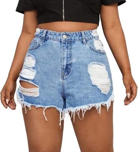 GAGELE Plus Size Denim Shorts Women High Waisted Stretch Summer Jean Shorts in Kuwait