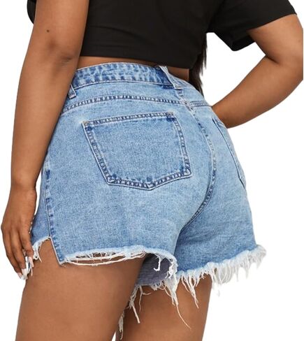 GAGELE Plus Size Denim Shorts Women High Waisted Stretch Summer Jean Shorts in Kuwait