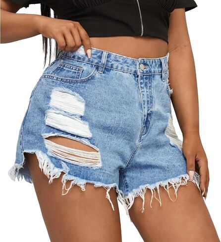 GAGELE Plus Size Denim Shorts Women High Waisted Stretch Summer Jean Shorts in Kuwait