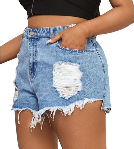 GAGELE Plus Size Denim Shorts Women High Waisted Stretch Summer Jean Shorts in Kuwait