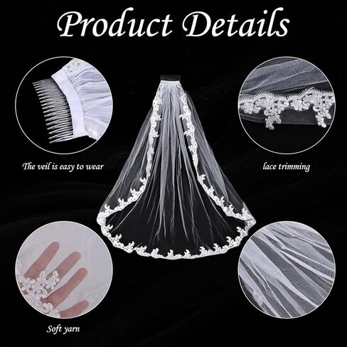 Vividsun Girls First Communion Veils Soft Tulle Lace Edge Veil for Holy Communion Accessories in Kuwait