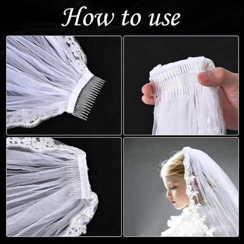 Vividsun Girls First Communion Veils Soft Tulle Lace Edge Veil for Holy Communion Accessories in Kuwait