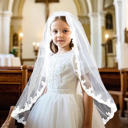 Vividsun Girls First Communion Veils Soft Tulle Lace Edge Veil for Holy Communion Accessories in Kuwait
