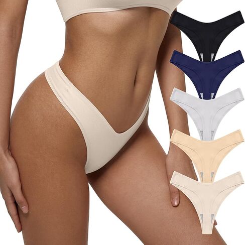REORIA Womens Cotton Seamless Thongs Panties for Women No Show Breathable Underwear 5 Pack in Saudi Arabia