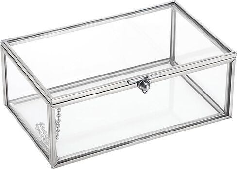 Hipiwe Vintage Glass Keepsake Box, Rectangle Jewelry Display Organizer Box Vanity Lidded Box Home Decor Accent Decorative Box for Storage Trinket Rings Bracelet in Saudi Arabia