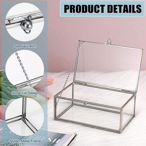 Hipiwe Vintage Glass Keepsake Box, Rectangle Jewelry Display Organizer Box Vanity Lidded Box Home Decor Accent Decorative Box for Storage Trinket Rings Bracelet in Saudi Arabia