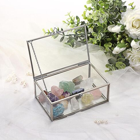 Hipiwe Vintage Glass Keepsake Box, Rectangle Jewelry Display Organizer Box Vanity Lidded Box Home Decor Accent Decorative Box for Storage Trinket Rings Bracelet in Saudi Arabia