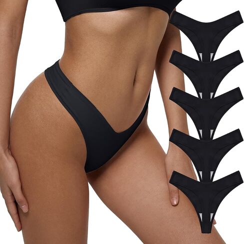 REORIA Womens Cotton Seamless Thongs Panties for Women No Show Breathable Underwear 5 Pack in Saudi Arabia