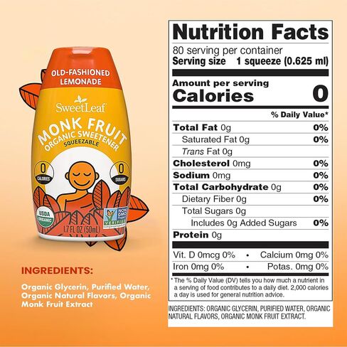 SweetLeaf Lemonade Liquid Monk Fruit - Monk Fruit Liquid Sweetener Drops, Organic Monk Fruit Extract, Zero Calorie Sweetener, Sugar Free, Keto Friendly, Erythritol Free - 1.7 Fl Oz in Saudi Arabia