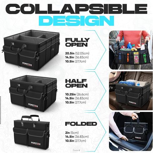 منظم Trunk Trunk Car Fortem ، منظم سيارات الدفع الرباعي متعددة المقصورة القابلة للطي ، تخزين قابلة للطي لإكسسوارات السيارات للنساء ، 600D Oxford ، قاع غير قاطع ، ضمان الأشرطة ، الغطاء الناعم (50 لتر) in Kuwait