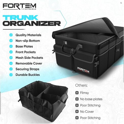منظم Trunk Trunk Car Fortem ، منظم سيارات الدفع الرباعي متعددة المقصورة القابلة للطي ، تخزين قابلة للطي لإكسسوارات السيارات للنساء ، 600D Oxford ، قاع غير قاطع ، ضمان الأشرطة ، الغطاء الناعم (50 لتر) in Kuwait