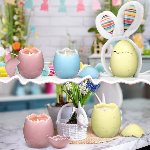 MTLEE 3 Pcs Easter Egg Scented Candle Easter Gift for Women Mom Her Egg Candles Decoration for Spring Home Party Coworkers Table Supplies Decor(Polka Dot) in Saudi Arabia
