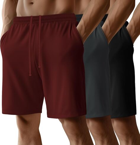 Neer 3 Pack Men's Basketball Shorts Drawstring Athletic Loose Gym Cotton Workout Summer Casual Running Pants with Pockets in Saudi Arabia