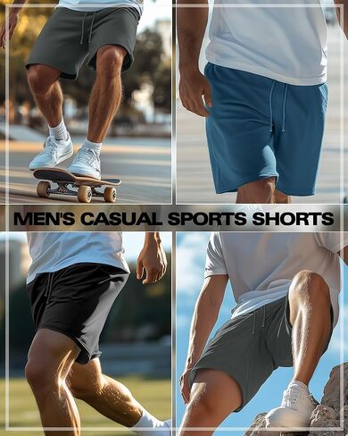 Neer 3 Pack Men's Basketball Shorts Drawstring Athletic Loose Gym Cotton Workout Summer Casual Running Pants with Pockets in Kuwait