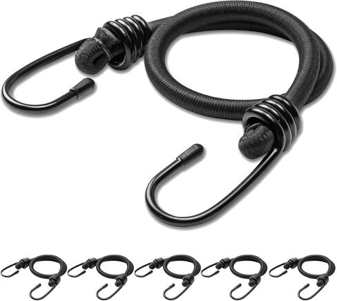 18inch Bungee Cords with Hooks,6Pcs Heavy Duty Extra Strong Outdoor Elastic Rope,Multi-Purpose Elastic Bungee Straps for Luggage,Camping,Tarps,Bike Rack,Outdoor Tent,Weatherproof（Black） in Saudi Arabia
