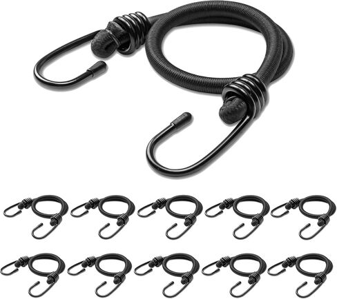 18inch Bungee Cords with Hooks,6Pcs Heavy Duty Extra Strong Outdoor Elastic Rope,Multi-Purpose Elastic Bungee Straps for Luggage,Camping,Tarps,Bike Rack,Outdoor Tent,Weatherproof（Black） in Saudi Arabia