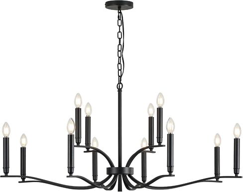 Black Living Room Chandelier 12 Light Hight Ceiling Foyer Candle Chandelier Large Dining Room Light Fixture Over Table 44in Metal Modern Chandeliers Hanging Light for Entry Master Bedroom in Saudi Arabia