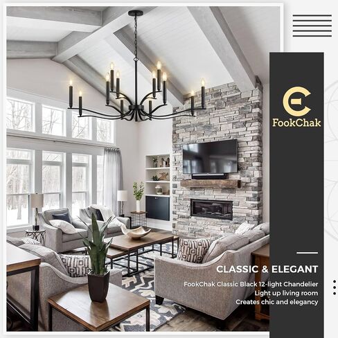 Black Living Room Chandelier 12 Light Hight Ceiling Foyer Candle Chandelier Large Dining Room Light Fixture Over Table 44in Metal Modern Chandeliers Hanging Light for Entry Master Bedroom in Saudi Arabia