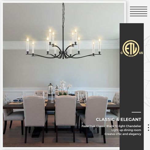 Black Living Room Chandelier 12 Light Hight Ceiling Foyer Candle Chandelier Large Dining Room Light Fixture Over Table 44in Metal Modern Chandeliers Hanging Light for Entry Master Bedroom in Saudi Arabia