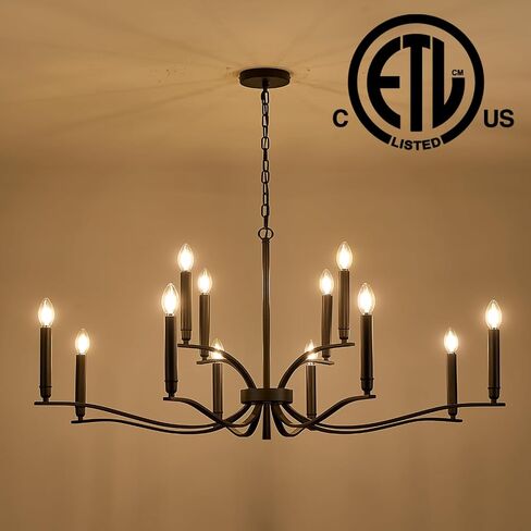 Black Living Room Chandelier 12 Light Hight Ceiling Foyer Candle Chandelier Large Dining Room Light Fixture Over Table 44in Metal Modern Chandeliers Hanging Light for Entry Master Bedroom in Saudi Arabia