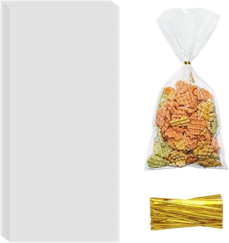 Cellophane Treat Bags, 100 Pcs 10x5 Inches Clear Cellophane Bags Candy Goodie Gift Bags with Twist Ties for Wedding Valentines Easter Gift Wrapping Packaging Dessert Bakery Cookies Chocolate Storage in Saudi Arabia