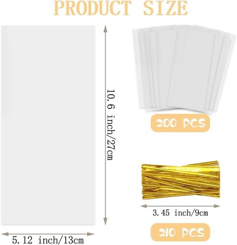 Cellophane Treat Bags, 100 Pcs 10x5 Inches Clear Cellophane Bags Candy Goodie Gift Bags with Twist Ties for Wedding Valentines Easter Gift Wrapping Packaging Dessert Bakery Cookies Chocolate Storage in Saudi Arabia