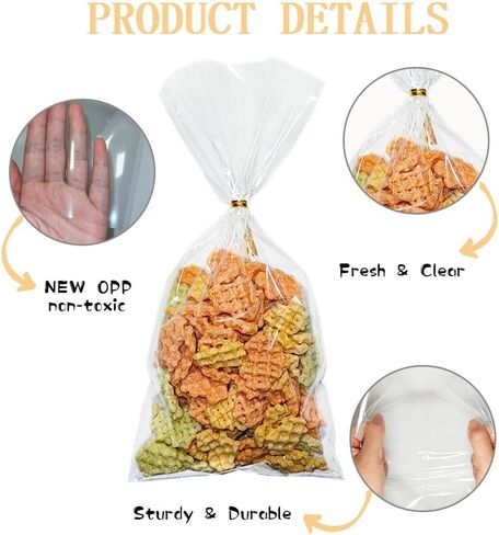 Cellophane Treat Bags, 100 Pcs 10x5 Inches Clear Cellophane Bags Candy Goodie Gift Bags with Twist Ties for Wedding Valentines Easter Gift Wrapping Packaging Dessert Bakery Cookies Chocolate Storage in Saudi Arabia