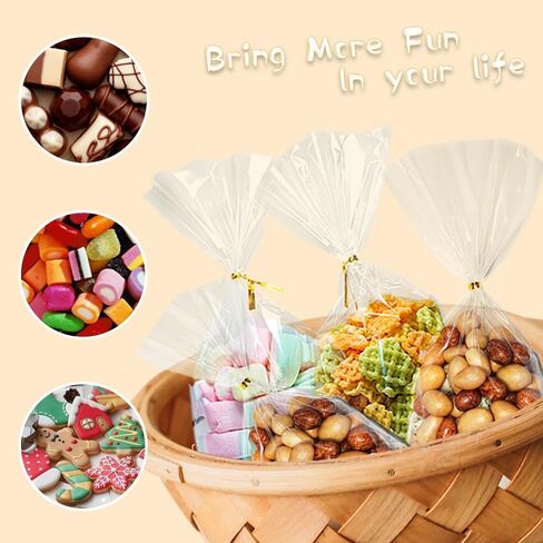Cellophane Treat Bags, 100 Pcs 10x5 Inches Clear Cellophane Bags Candy Goodie Gift Bags with Twist Ties for Wedding Valentines Easter Gift Wrapping Packaging Dessert Bakery Cookies Chocolate Storage in Saudi Arabia