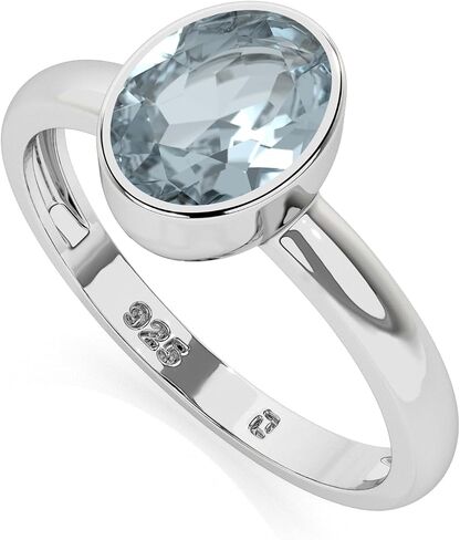 Natural Gemstone Solitaire Rings for Women in Sterling Silver, Birthstone Jewelry Gifts for Her Birthday, Anniversary, Christmas (Bezel-Set, Oval/Pear/Round) in Saudi Arabia