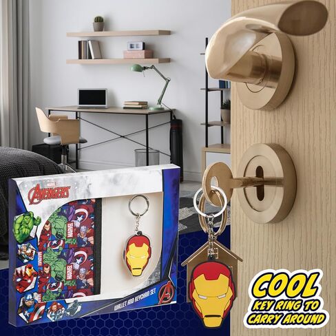 Marvel Spiderman Boys Wallet and Keychain Avengers Trifold Wallet with Card Slot Coin Purse Kids Gifts Set (Red Spiderman) in Saudi Arabia