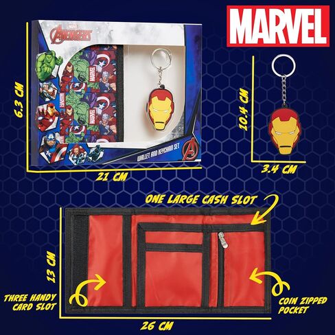 Marvel Spiderman Boys Wallet and Keychain Avengers Trifold Wallet with Card Slot Coin Purse Kids Gifts Set (Red Spiderman) in Saudi Arabia