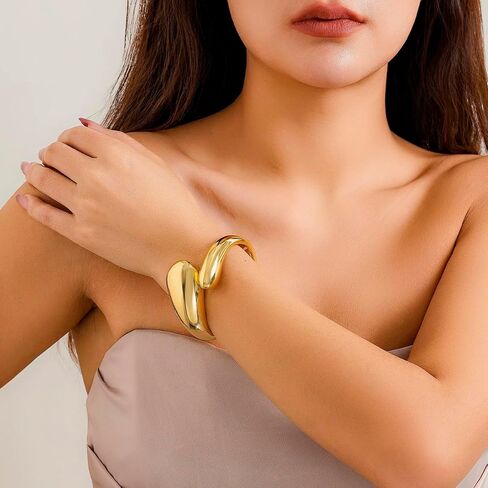 Gold Cuff Bangle Bracelets For Women Gold Polished Thick Waterdrop Bangle Statement Bracelets Chunky Jewelry for Women in Saudi Arabia