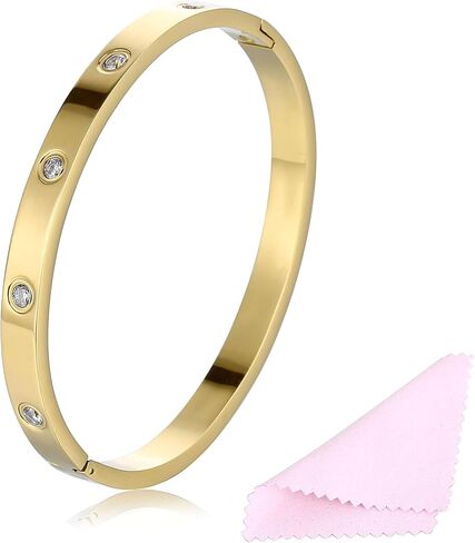 Women's Stainless Steel Bracelet Jewelry Crystal Bracelet With Cube Zircon Hinge Jewelry oval Bangle Christmas Valentines Birthday Gifts for Women in Kuwait