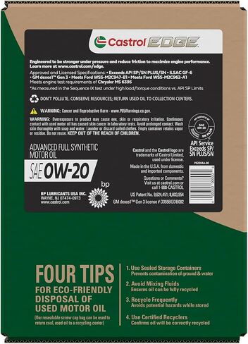 زيت محرك كاسترول إيدج 0W-20 متطور تخليقي بالكامل، 1 كوارت، عبوة من 6 قطع in Saudi Arabia