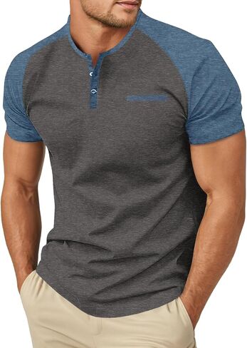 قمصان Sailwind Mens Cotton Henley Shirts قصيرة الأكمام القمصان غير الرسمية الزر الصيفي مع القمصان مع جيب in Kuwait