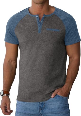 قمصان Sailwind Mens Cotton Henley Shirts قصيرة الأكمام القمصان غير الرسمية الزر الصيفي مع القمصان مع جيب in Kuwait