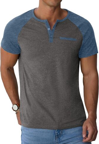 قمصان Sailwind Mens Cotton Henley Shirts قصيرة الأكمام القمصان غير الرسمية الزر الصيفي مع القمصان مع جيب in Kuwait
