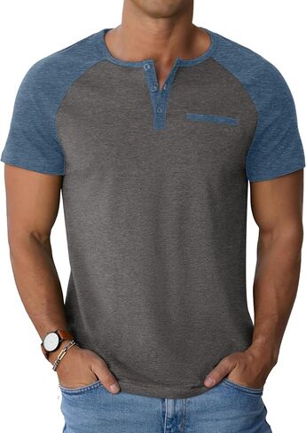 قمصان Sailwind Mens Cotton Henley Shirts قصيرة الأكمام القمصان غير الرسمية الزر الصيفي مع القمصان مع جيب in Kuwait